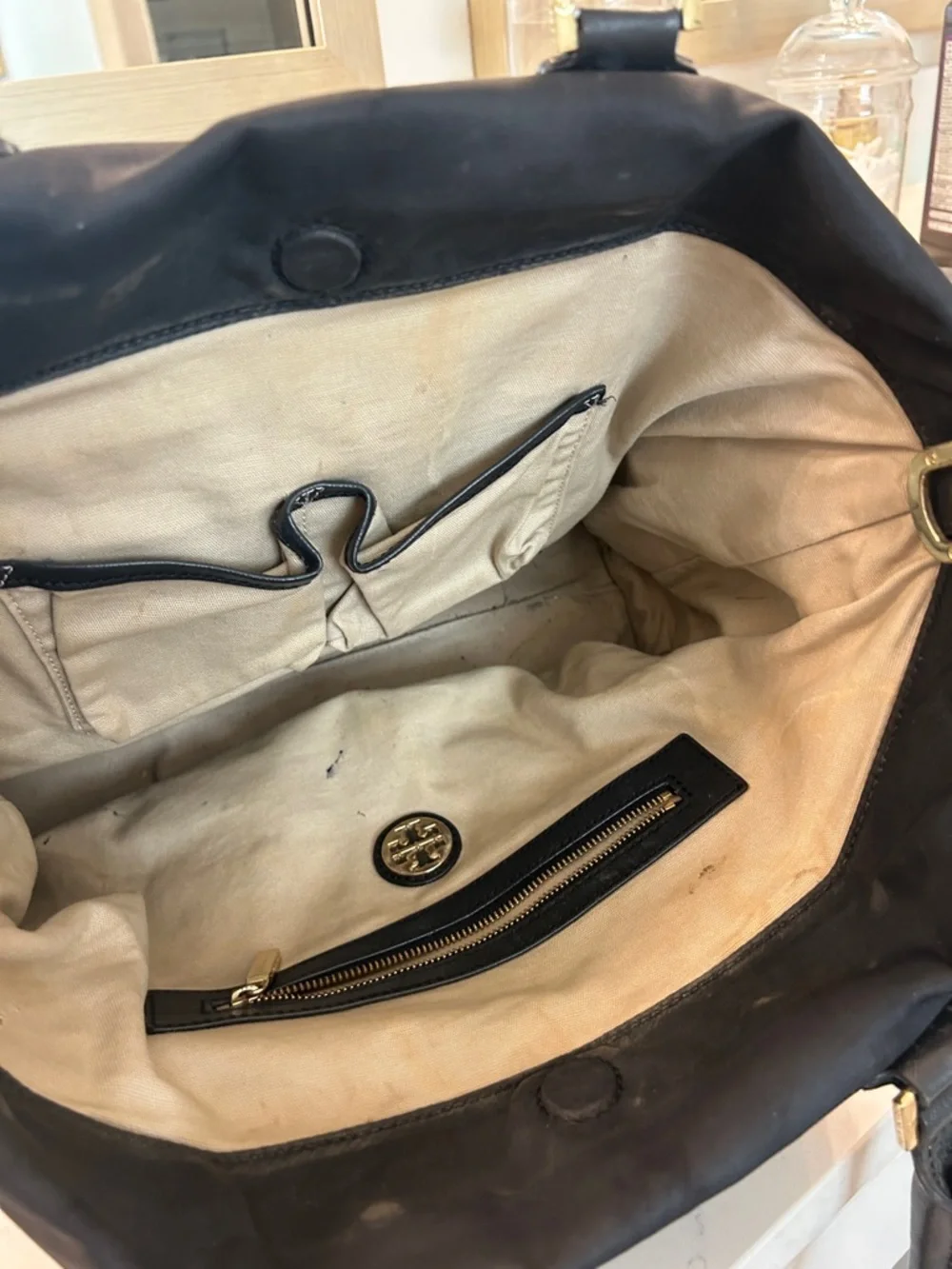 Tory Burch Black Tote with Gold Logo Accent